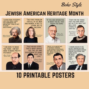 Jewish Americans Who Changed History, Jewish American Heritage Month Quotes, Printable Posters, Classroom Decor, Boho Style