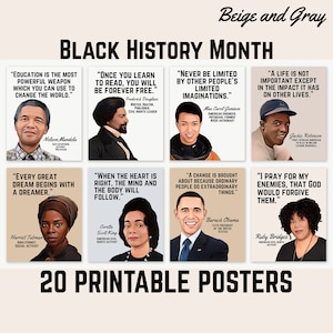 African American Heroes, Black History Month Printable Posters, Elementary Classroom Decor, Positive Quotes, Beige and Gray