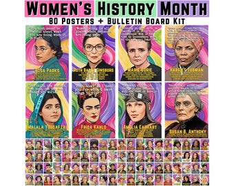 80 Influential Women, Women’s History Month Posters – Bulletin Board, Classroom, Door Decor, Inspirational Quotes, March, Digital Download