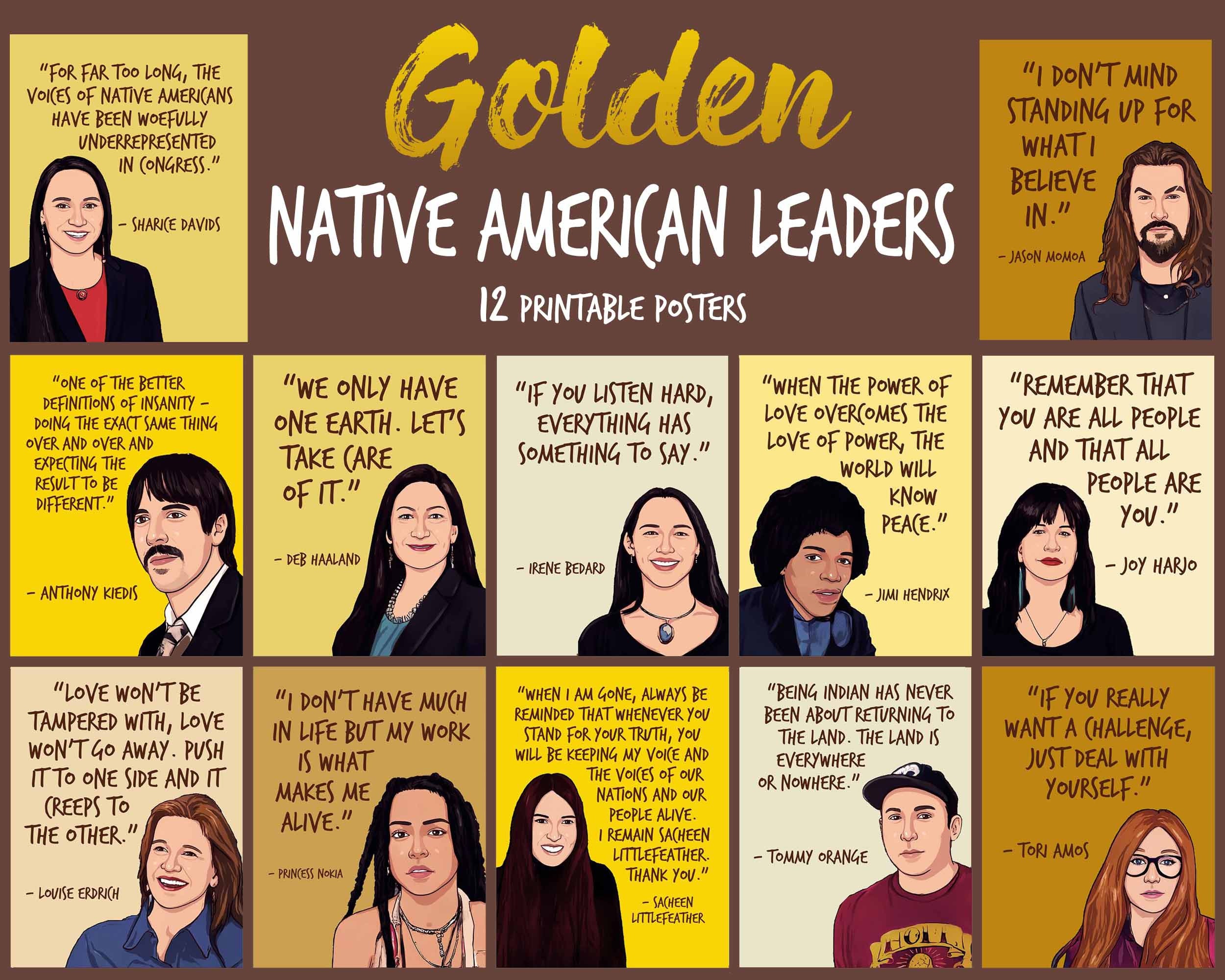 Golden 12 Famous Native American Leaders Printable Quote Poster Pack 