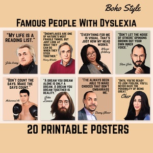 Famous People With Dyslexia, Printable Quote Posters, Dyslexia Awareness Month, World Dyslexia Day, Dyslexia Classroom Decor. Boho Style