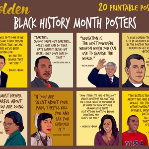 Golden - Black History Month, 20 Printable Posters,Teacher Wall Art,Elementary Classroom Decor,Positive Quotes.