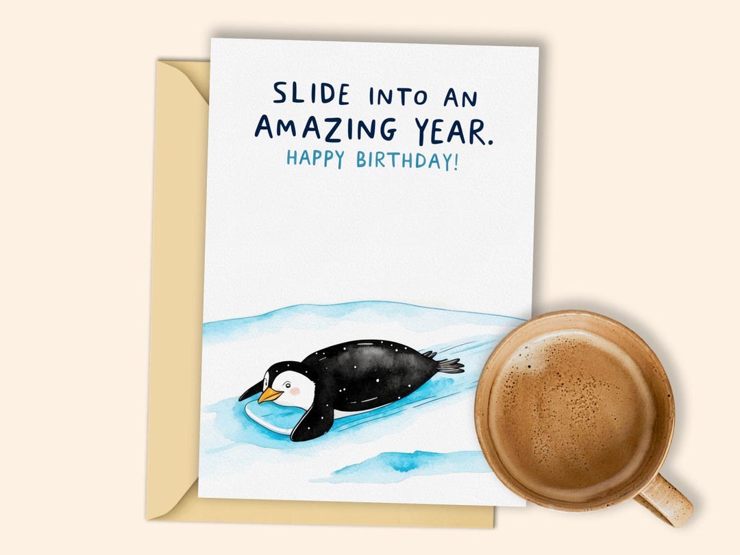 Playful Penguin Birthday Card | Printable Happy Birthday Card With Sliding Penguin | Fun Animal ...