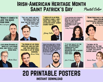 20 Famous Irish Americans Quotes, Irish American Heritage Month, Saint patrick's day, March Printable Posters, Instant Download,Pastel Color