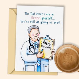 Tarjeta de cumpleaños de médico digital: Celebre con humor y diversión ¡Descargue la tarjeta de cumpleaños imprimible con temática médica!