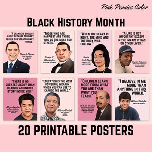 African American Heroes, Black History Month Printable Posters, Elementary Classroom Decor, Positive Quotes, Pink Peonies Color