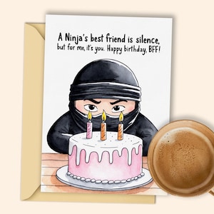 Ninja Birthday Card Digital Download - "Silence is Golden" Best Friend Birthday Printable for Kids & Adults