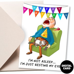 Verjaardagskaarten voor hem, Just Resting My Eyes, grappige verjaardagskaart voor vader, voor echtgenoot, kaarten voor mannen, afdrukbare verjaardagskaart