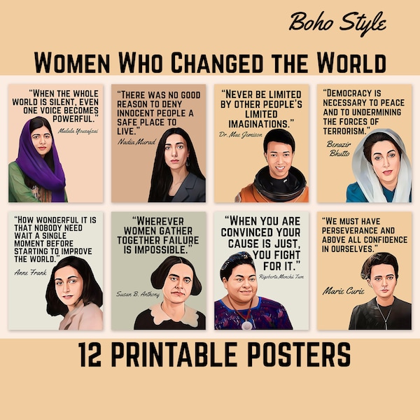 Women Who Changed the World, International Women's Day, Inspirational Quotes, Printable Posters, Women's History Month, Boho Style