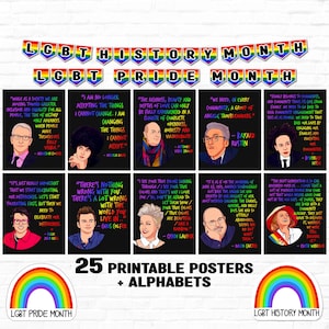 Mês do Orgulho LGBT, Mês da História LGBT, Citações para Impressão, Cartazes de Decoração de Sala de Aula, Exibição de Quadro de Avisos, Guirlanda de Bunting LGBT, Arco-Íris