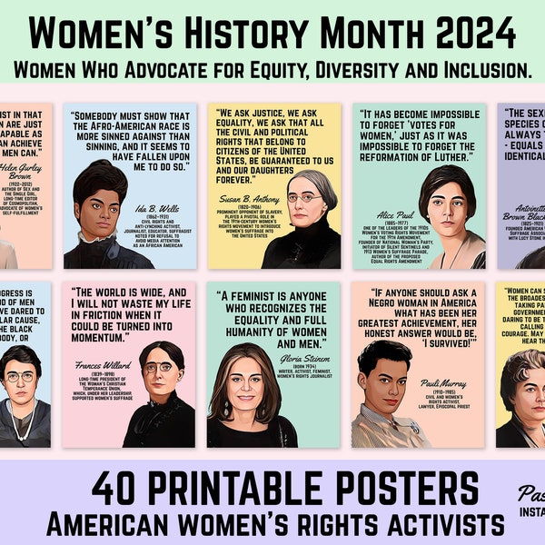 Women's History Month Posters | Decor, Bulletin Board Display, American History, Printable Banner, Famous Women, 40 Posters Instant Download