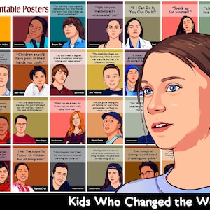 28 Kids Who Changed the World, Printable Classroom Posters, Influential Children Quotes, Youth Leaders, Young People,Bulletin Board Display.