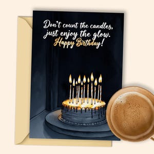 Cartão de Feliz Aniversário Brilhante para Imprimir - Não Conte as Velas, Aproveite o Brilho - Cartão de Saudação Digital Divertido para Download