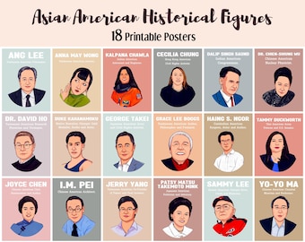 asiatisch-amerikanischen Führer, 18 druckbare Biographie Poster, AAPI Erb Monat, Bulletin Board Display, AAPI Art, berühmte asiatisch-amerikanische Helden.