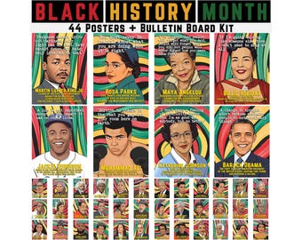 Berühmte Zitate und Biographien afroamerikanischer Ikonen | Schwarze Geschichte Monat Poster für Klassenzimmer & Bulletin Board Dekor, digitaler Download