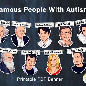 15 faces,Famous People With Autism,Autism Awareness Day,Classroom Decor,Printable PDF Banner,Garland,Bunting,Bulletin Board,Wall Art Set