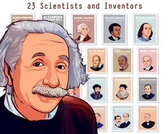 23 Famous Scientists and Inventors Posters, STEM Classroom Decor, Instant Download, Biographies, Vector Art Portrait, Digital Download.