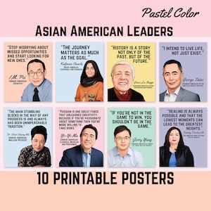 Asian American Leaders, AAPI Asian Pacific American Heritage Month, Classroom Printable Posters, Motivational Quotes, Pastel Color