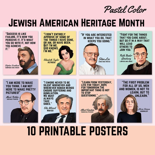 Jewish Americans Who Changed History, Jewish American Heritage Month Quotes, Printable Posters, Classroom Decor, Pastel Color