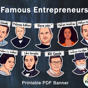 12 faces,Famous Entrepreneurs,Classroom Decor,Printable PDF Banner,Garland,Bunting,Bulletin Board,Elementary Classroom,Teacher Resource