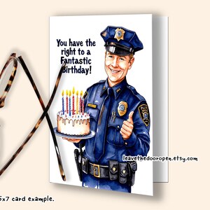 Police Officer Birthday Card With Badge and Cake - Digital Download for ...