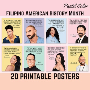 Classroom Posters, Filipino American History Month, FAHM, Famous Filipino Americans Quotes, Famous Quotes, Instant download, Pastel Color