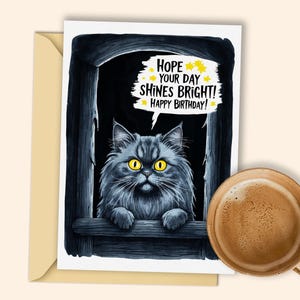 Cartão de aniversário de gato persa com olhos brilhantes - "Espero que seu dia brilhe intensamente!" - Impressão digital exclusiva para todas as idades