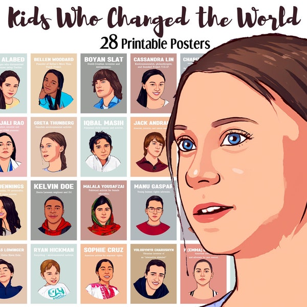 28 einflussreiche Kinder, Kinder, die die Welt verändert haben, soziale Gerechtigkeit, Jugendführer, junge Leute, Biografieposter, Bulletin Board Display.