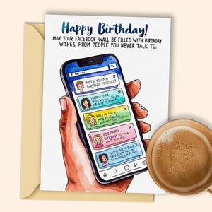Social Media Geburtstagskarte zum Ausdrucken - Facebook Pinnwand gefüllt mit Geburtstagswünschen - Spaß Digital Download Grußbild