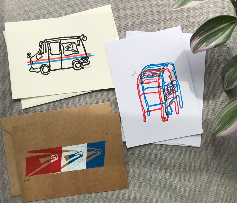 USPS Hand Printed Greeting Cards Multipack 6 Etsy