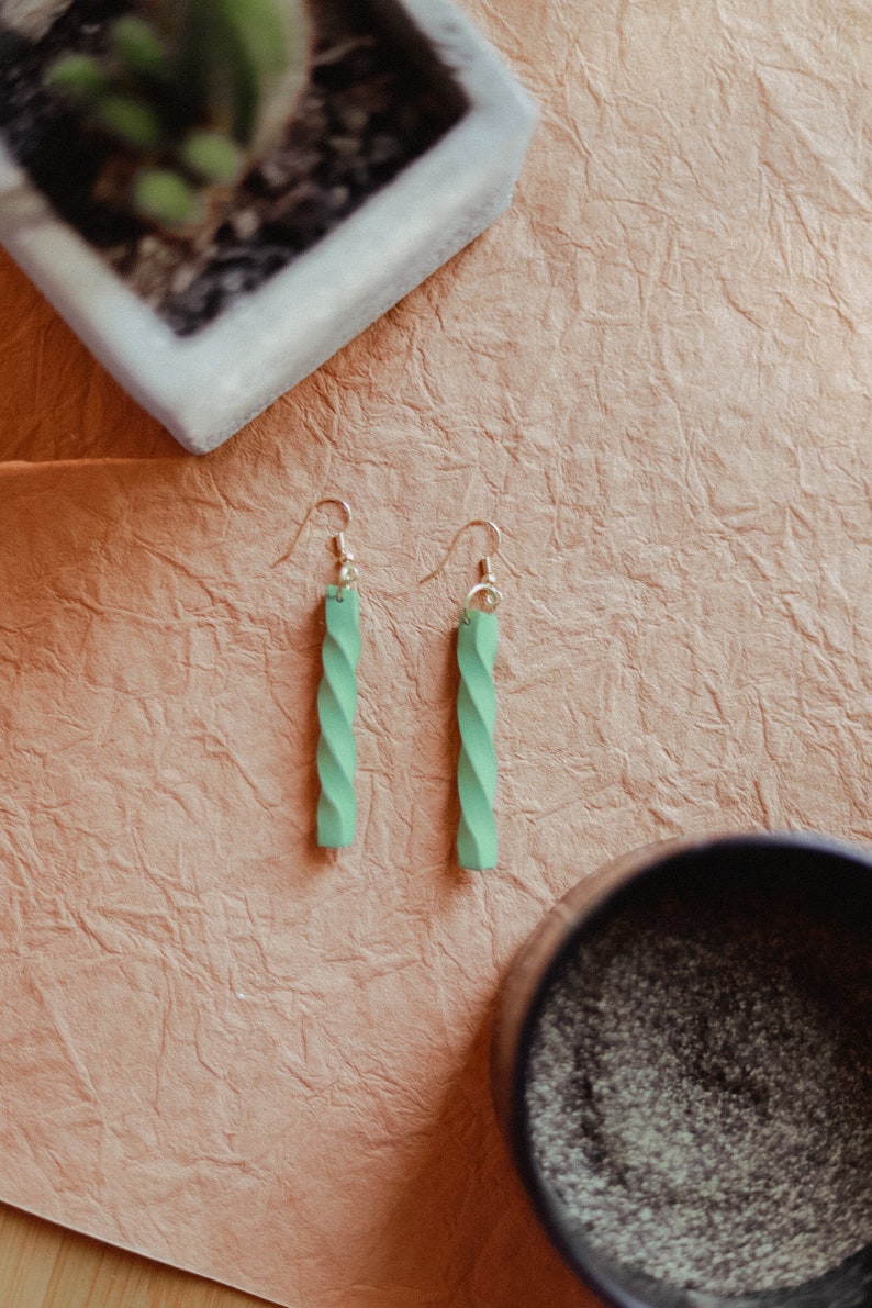 Rays of Clay Polymer Clay Twisted Green HANDMADE CLAY EARRINGS