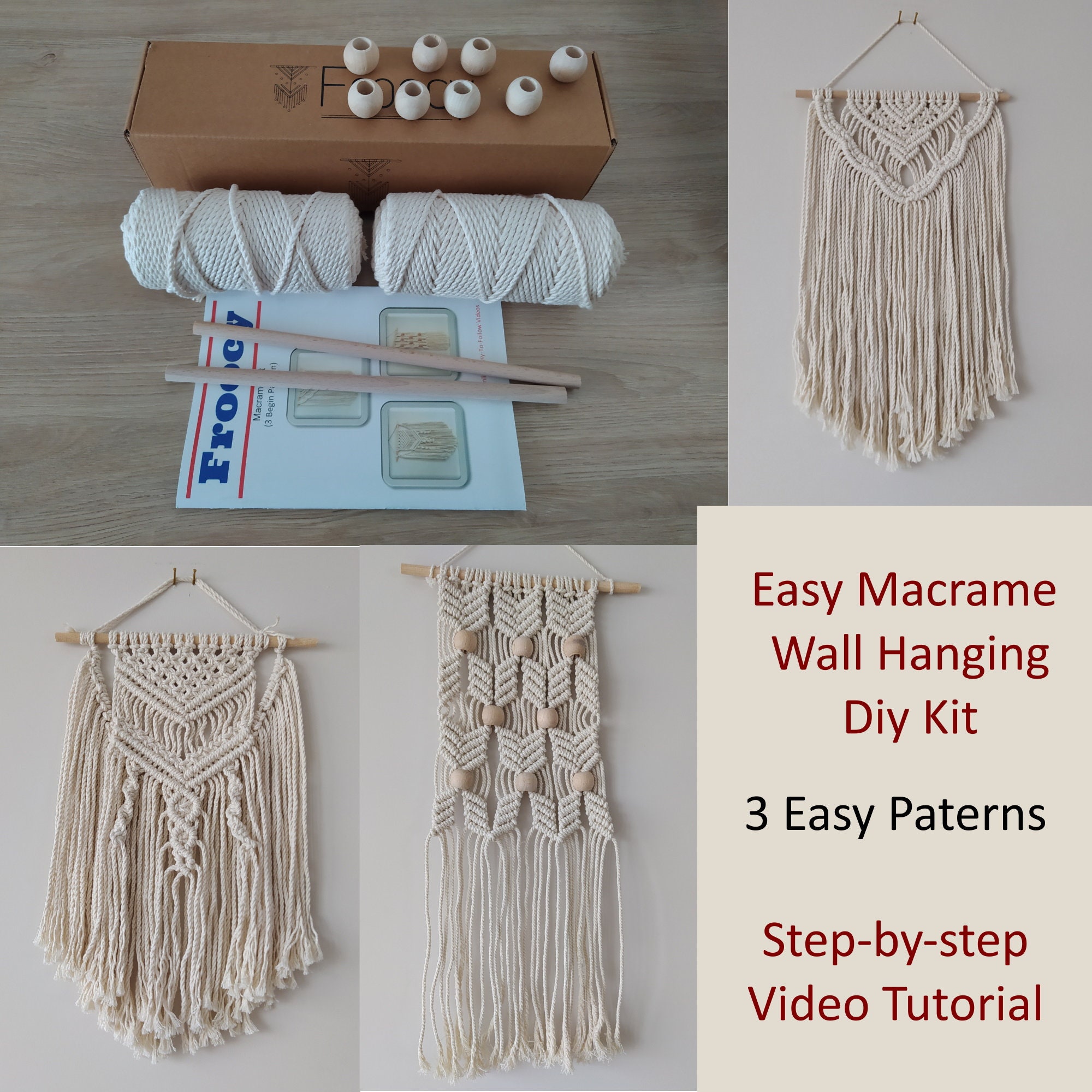 DIY Macrame Kit for Adults Beginners, 2 Macrame Wall Hanging Kit Froocy  Macrame Starter Kit Includes: 100% Cotton Macrame 