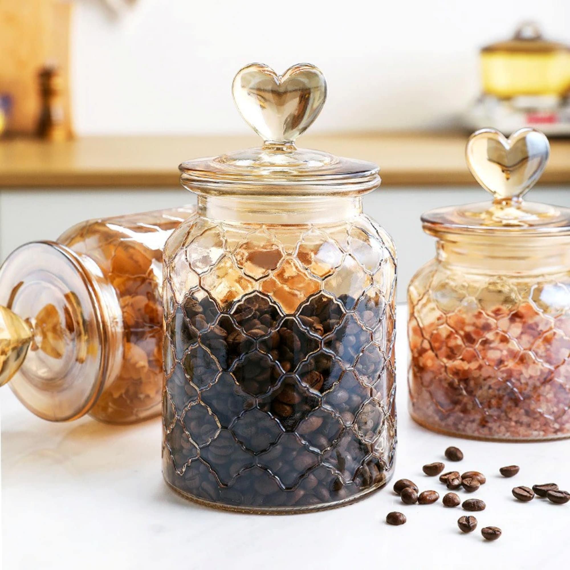60 Ounce Square Large Glass Jar with Bamboo Lid - Large Kitchen Decorative  Glass Jars with Vintage Diamond Pattern - Coffee Pasta Sugar Tea Snack Nuts