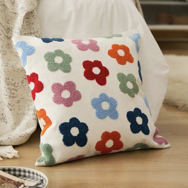 Floral Cushion Cover 45x45cm Chic Daisy Dandelion Embroidery Home Decoration Pillow Cover for Sofa Bed Chair Living Room