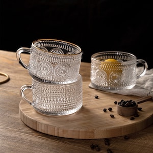 Embossed Cup Nordic Style Retro Phnom Penh Sunflower Glass Cup With Handle Milk Oatmeal Breakfast Mug