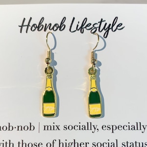 Cute Brunch Green & Yellow Champagne Bottle Enamel Earrings