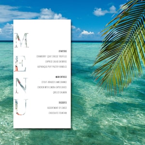 Digital Editable Tropical Letter Menu, Canva Event/Wedding Menu Template, Instant Download