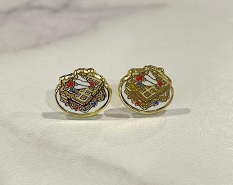 Belgium Waffle Earring – Whipped Cream & Fruit Brunch Jewelry