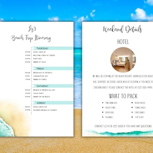 Digital Beach Trip Itinerary Canva Template | Bachelorette | Birthday | Girls Weekend | Trip Planner | Family Trip Planner