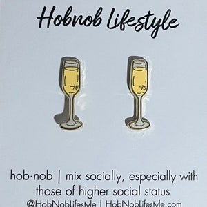 Champagne Glass Enamel Stud Earrings: Brunch Jewelry, 1-inch