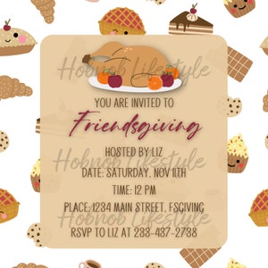 Digital Editable Friendsgiving Invitation, Canva Thanksgiving Cartoon Invitation Template, Instant Download, Evite, Holiday Template