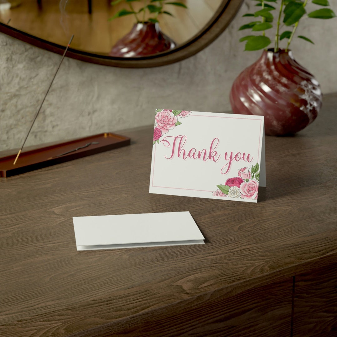 Pink Rose Floral Thank You Cards With Envelopes - Etsy