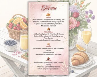 Modello di menu modificabile per il giorno di San Valentino / Blush Floral Design / Download Canva