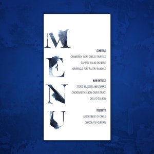 Digital Editable Blue Sapphire Menu, Canva Event/Wedding Menu Template, Instant Download