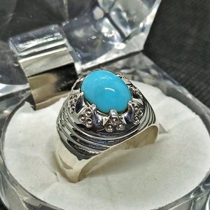 Anillo turquesa, plata de ley, anillo boho, anillo de piedra turquesa azul, anillo feroza, joyería delicada, anillo de plata de ley 925, anillo para hombres.