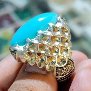 Natural Turquoise Ring, Turquoise Men Silver Ring ,Blue Turquoise Ring , Feroza Ring , Oval Gemstone Ring , 925k Sterling Silver Ring.