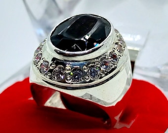 Natural Aqeeq Ring, Black Aqeeq Ring, Onyx Agate Ring, Handmade 925k Sterling Silver Ring.