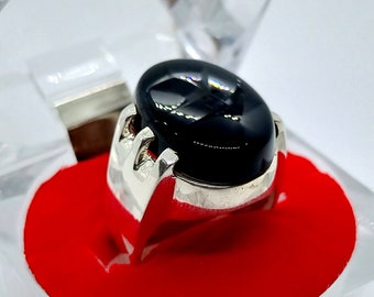 Handmade 925k Sterling Silver Black Onyx Aqeeq Statement Ring