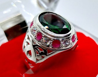 Stylish Green Peridot Ring, Green Ring, Sabz Ring in Handmade 925 Sterling Silver Ring.