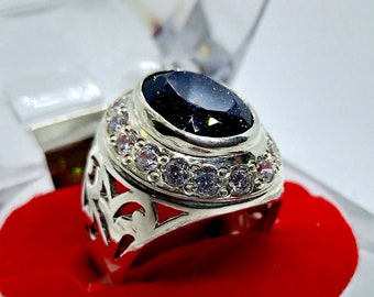 Black Onyx Agate Ring, Soleimani Aqeeq Ring, Aqeeq Ring, Handmade 925 Sterling Silver Ring.